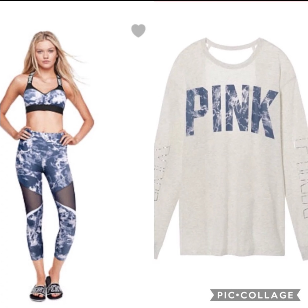 NWT VS Pink Marble Open Back Tee and Leggings Set